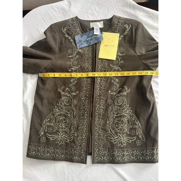 Susan Graver Embroidered Faux Suede Blazer Womens Size Medium Green Classic NWT - Picture 6 of 8